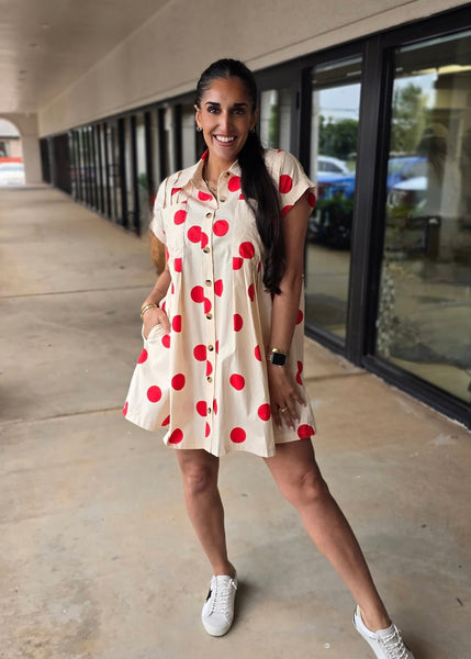 Lean On Me Red Polka Dot Poplin Dress