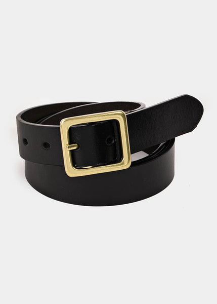 Leather Square Buckle Black Belt