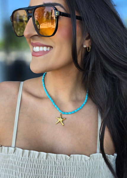 Small Starfish Turquoise Beaded Necklace