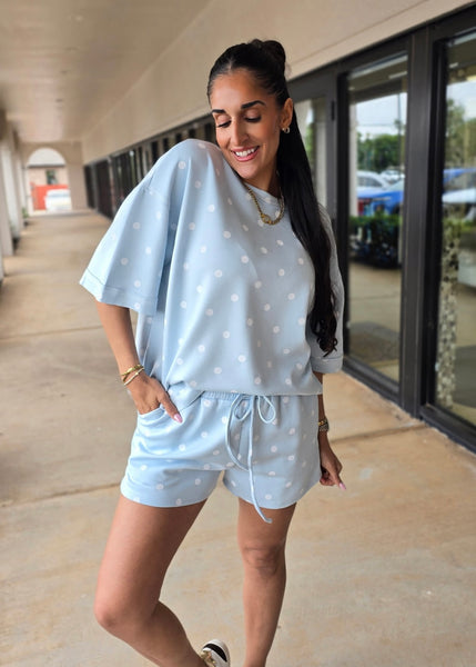 Getting Away Blue Polka Dot 2 Pc Shorts Set