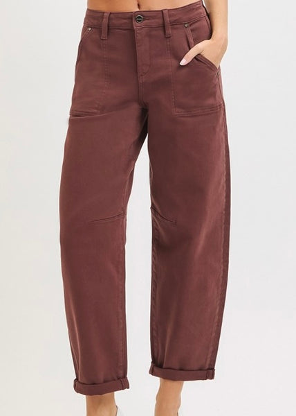 Adeline High Rise Brown Ankle Cuffed Barrel Pants