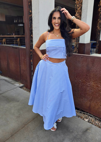 Places To Go 2 Pc. Striped Top & Midi Skirt Set