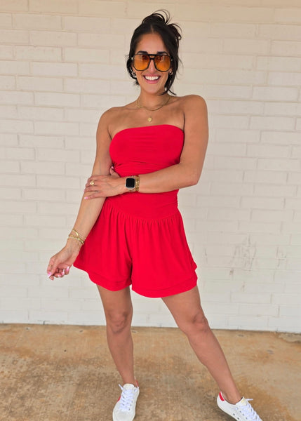 Weekender Red Strapless Athleisure Romper