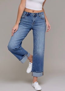 Ella Mid Rise Cuffed Straight Denim