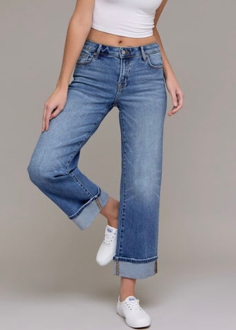 Ella Mid Rise Cuffed Straight Denim