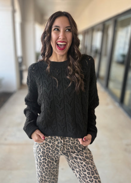 Glory Days Black Cable Knit Cropped Sweater