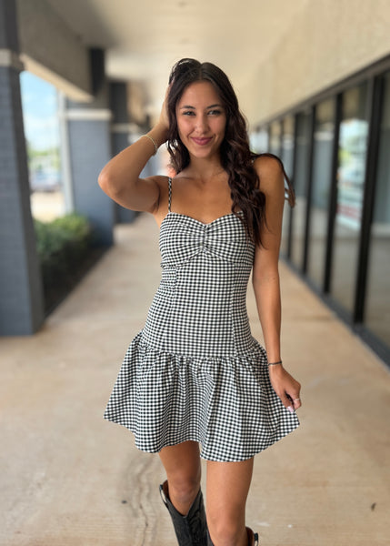 Don't Mind If I Do Black & White Gingham Mini Dress