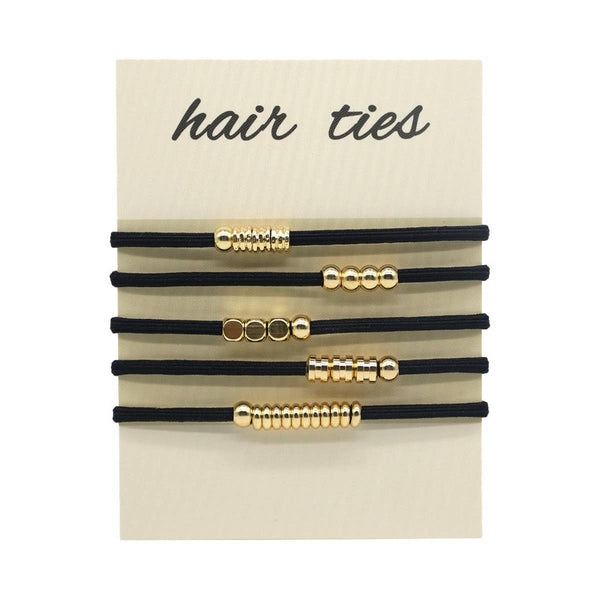 Beige Hair Ties With Gold Beaded Detail
