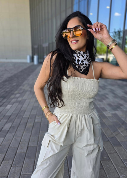 Sunday Stroll Taupe Spaghetti Strap Jumpsuit