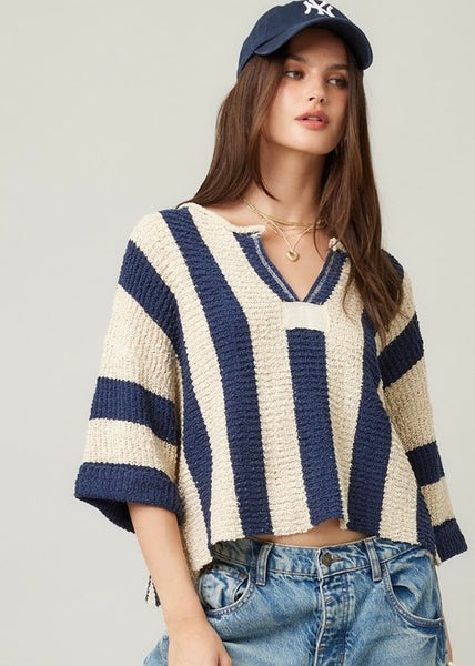 It's Giving Fall Vibes Navy Striped Sweater