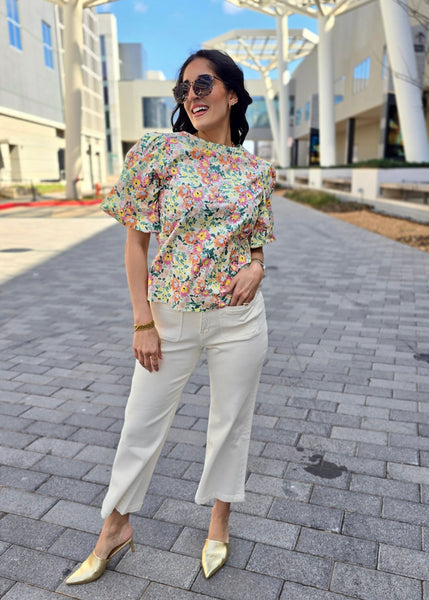 Springtime Floral Puff Sleeve Blouse