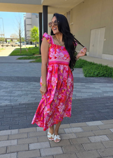 Flower Power Ruffle Sleeve Maxi Dress