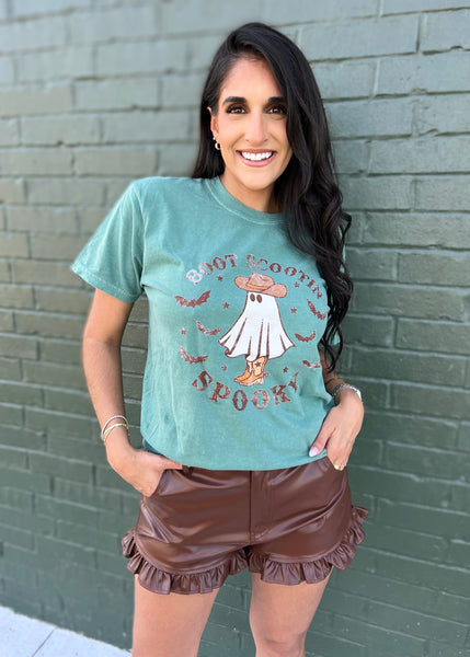 Boot Scooting Spooky Retro Ghost Tee - Lt. Green