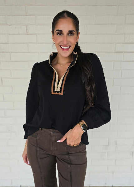 Better Things Black Half Zip Long Sleeve Top