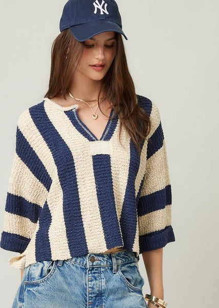 It's Giving Fall Vibes Navy Striped Sweater