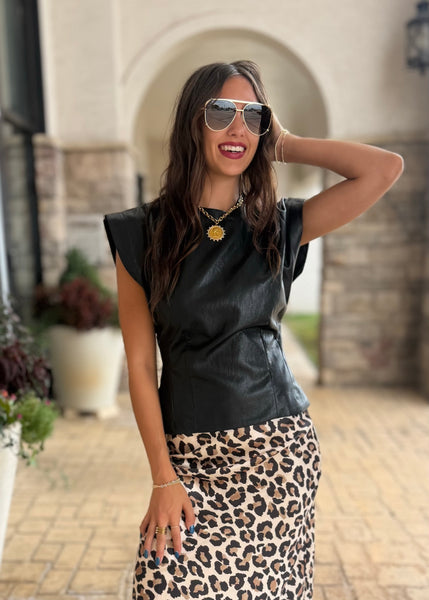 Whatcha Doin Black Faux Leather Sleeveless Top
