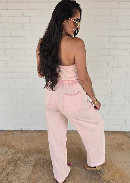 No Exposure Pink Strapless Jumpsuit