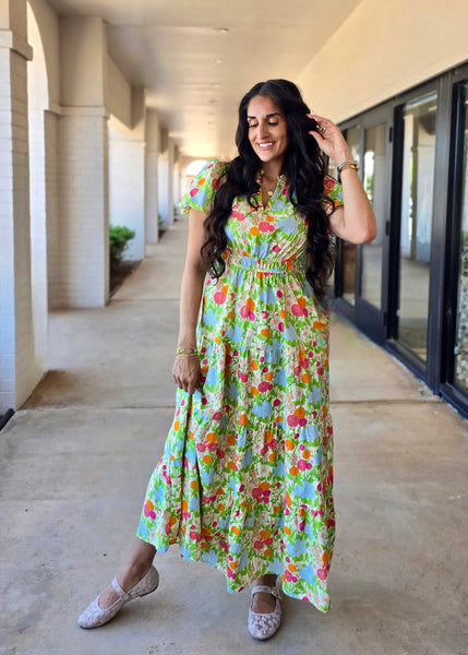 Summer Evenings Green Floral Maxi Dress