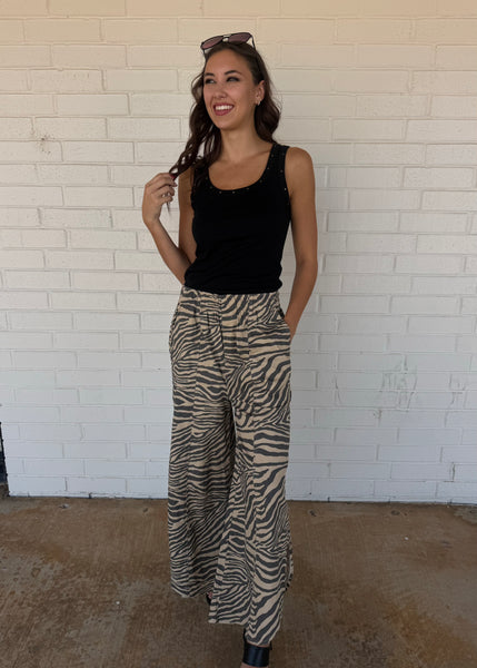 Now You See Me Taupe Zebra Pants