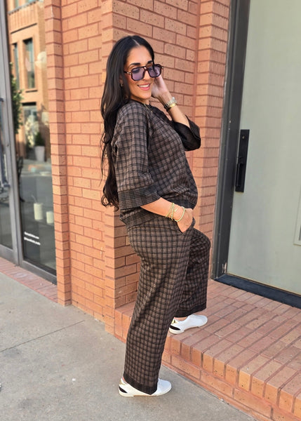 Next Adventure Brown Plaid 2 Pc. Pant & Top Set