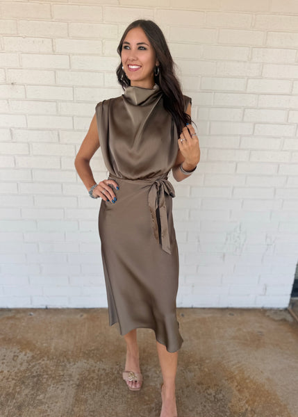 Timeless Elegance Mocha Sleeveless Midi Dress