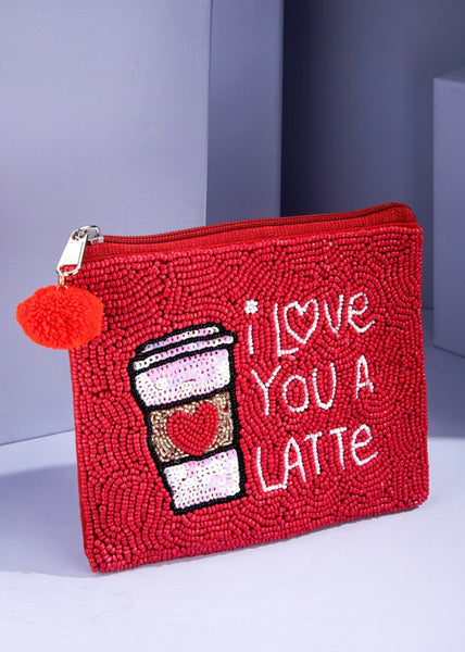 "I Love You A Latte" Seed Bead Small Zipper Bag