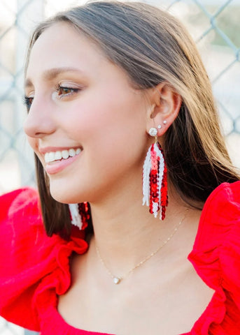 Red/White Sequin Tassel Earrings