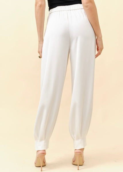 Fancy Pants Ivory Satin Tapered Trouser Pants
