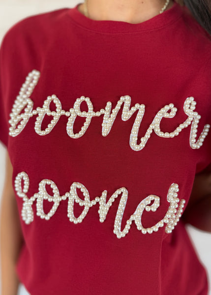 Pearl Scripted "Boomer Sooner" Crimson Stadium Top