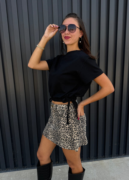 Here For A Purpose Black Tie Waist Top