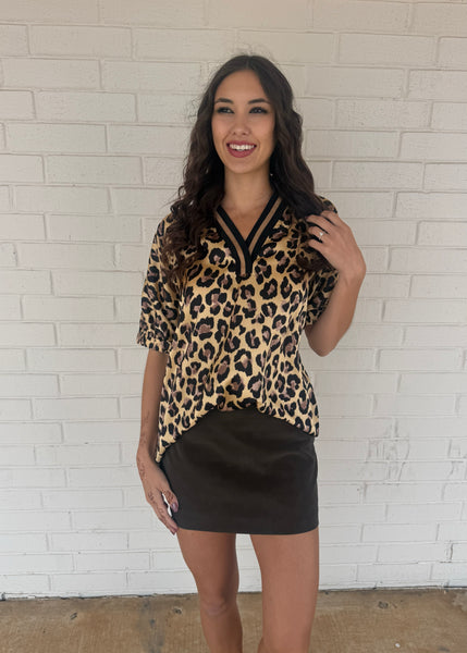 Someone Special Leopard Print V Neck Blouse