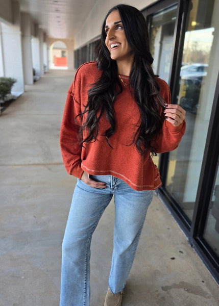 Don't Overlap Open Back Oversized Rust Top