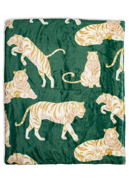 Chloe Tiger Throw   Green/Gold/Pink   50x60