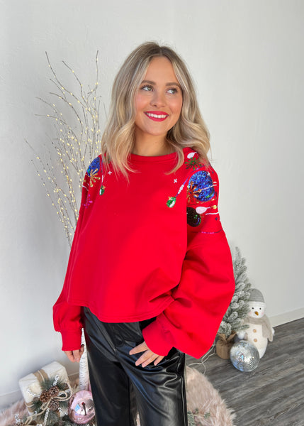 Christmas Ornaments For All RED Crop Sweatshirt
