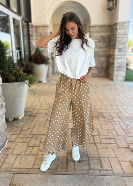 Now You See Me Camel Polka Dot Pants