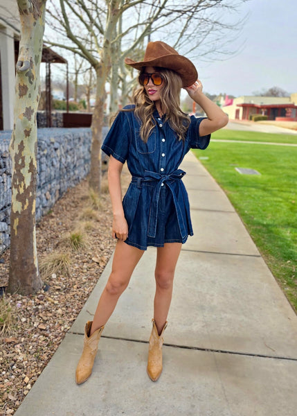 Big Spender Denim Short Sleeve Romper
