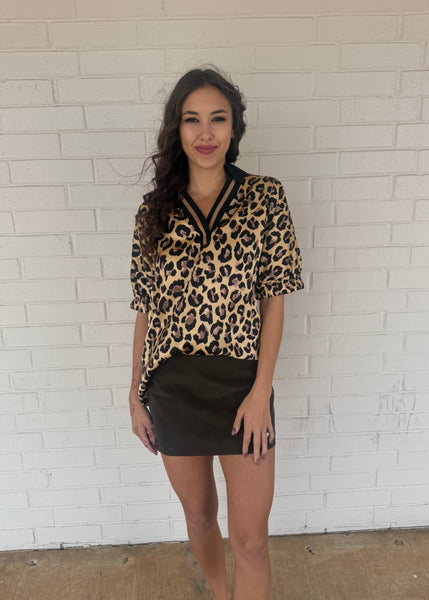 Someone Special Leopard Print V Neck Blouse
