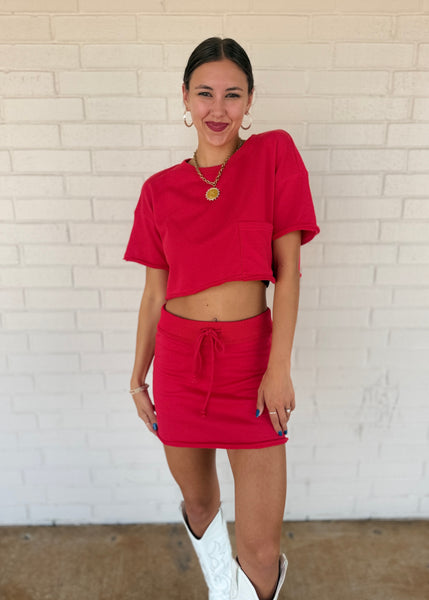 Never Been Happier Red Cropped Top & Skort Set