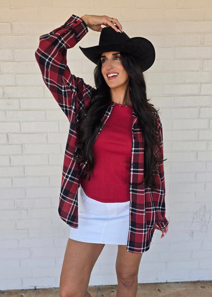 Oklahoma Sooners Plaid Button Up Top