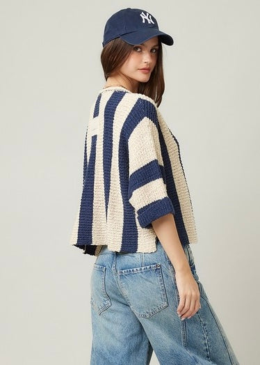 It's Giving Fall Vibes Navy Striped Sweater
