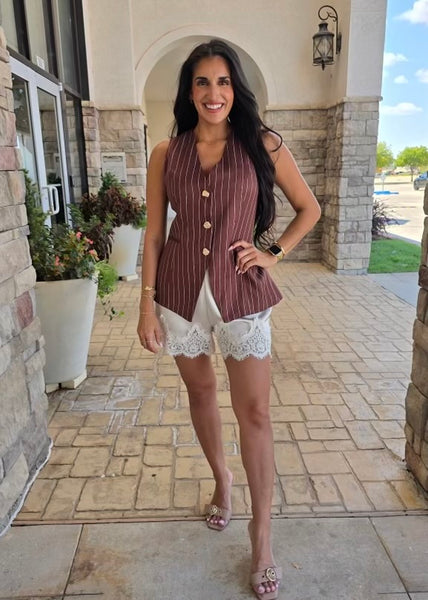 Bring It On Brown/Ivory Pin Stripe Vest