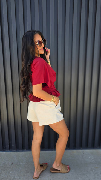 Lesson Learned Burgundy V Neck Top