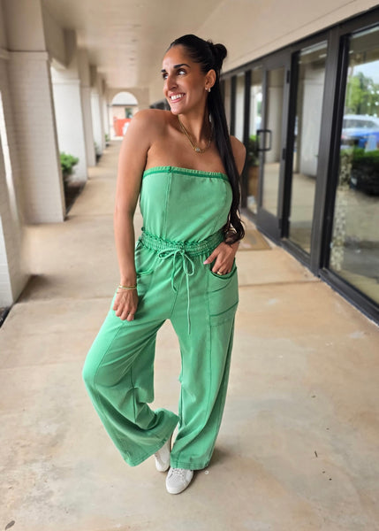 No Exposure Green Strapless Jumpsuit
