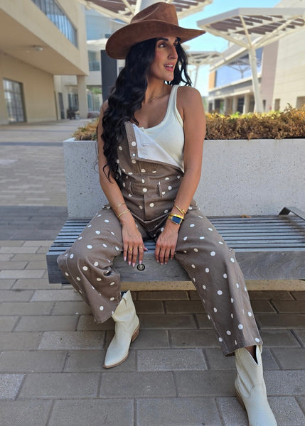 Free Fallin Brown & White Polka Dot Overall