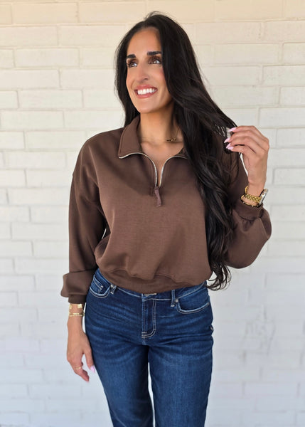 An Expert At Comfort Brown Half Zip Pullover