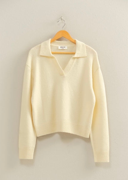 My Motives Cream V Neck Sweater