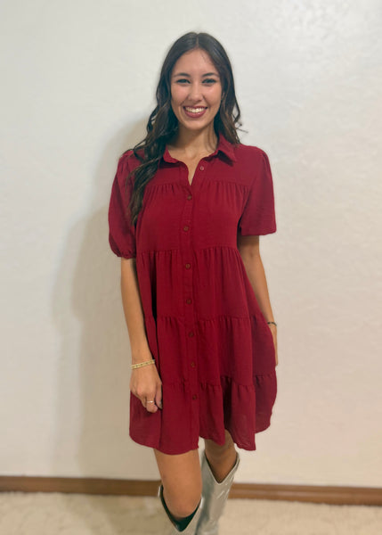 Sudden Connection Burgundy Short Sleeve Dress