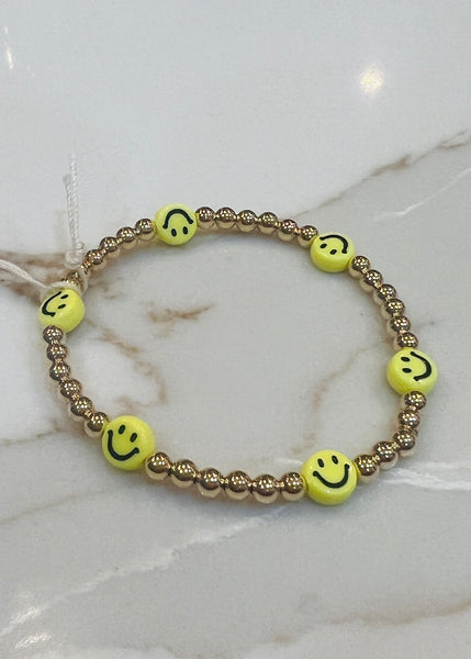4 MM Multi Multi Yellow Smiley Gold Ball Bracelet