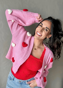 Sweet Love 3D Heart Pink Cardigan