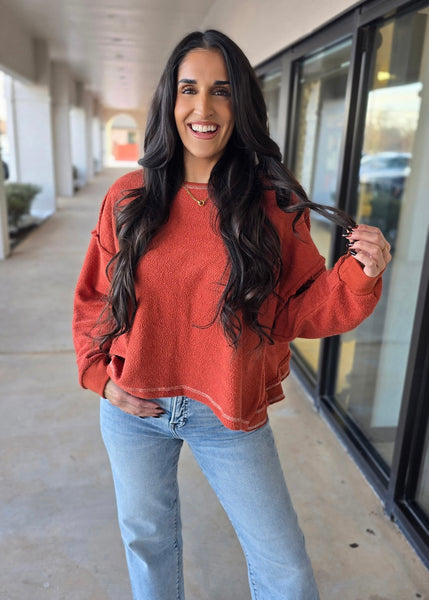 Don't Overlap Open Back Oversized Rust Top